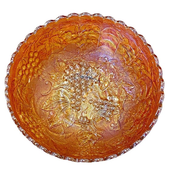 Vtg Imperial Grape Pattern Carnival Glass Bowl Marigold Iridescent Leaves 8.75" - Picture 2 of 9